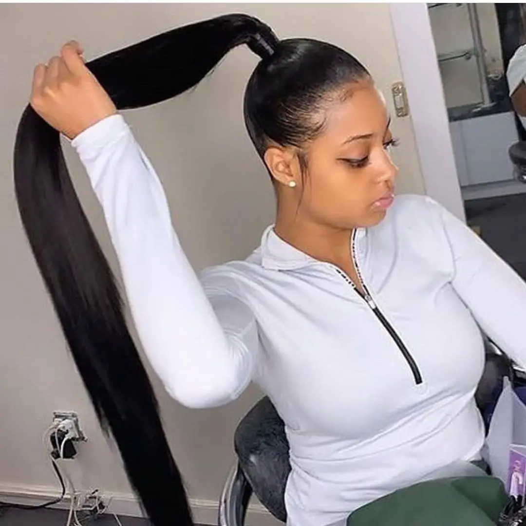Hot Sale 10A Natural Black Raw Virgin Hair Silky Straight Wave Ponytail Human Hair,Virgin Hair Ponytails