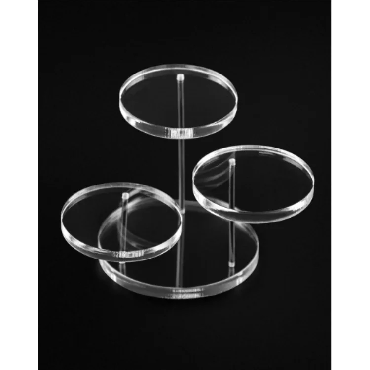 BOSN Round Acrylic Products Display Riser Stands, 3 Tier Jewelry Display Stands for Rings Earrings,Mini Figurines, Clear, 2 Pack
