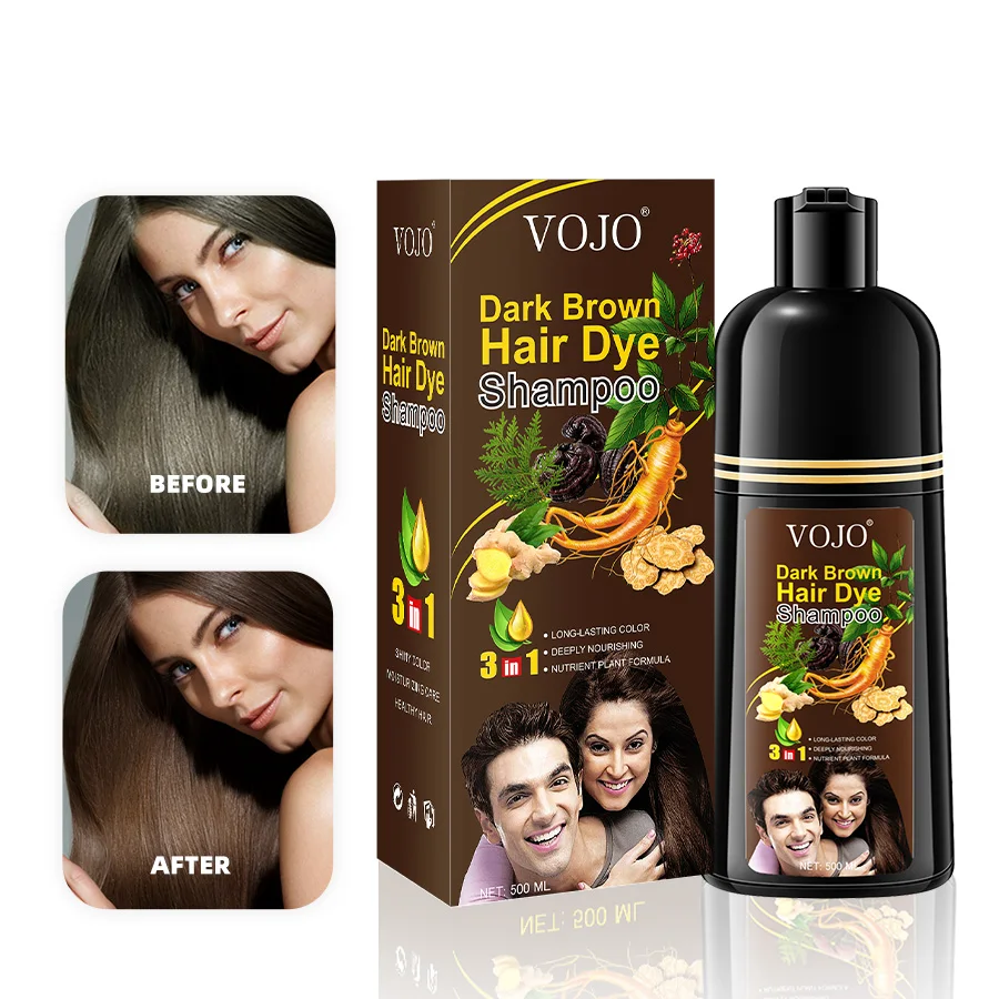 Wholesale hair dye color 3 in 1 herbal ginseng semi-permanent brown black hair dye shampoo permanent hair coloring dye