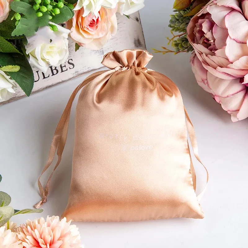 Wig satin bag packaging Promotional Pouches drawstring Satin bundle hair satin bag