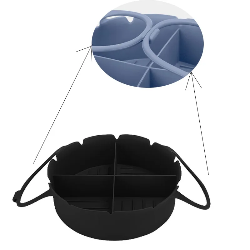 Wholesale 4 Grid Divided Reusable Silicone Air fryer Liners With Handle Silicone Pot Liner