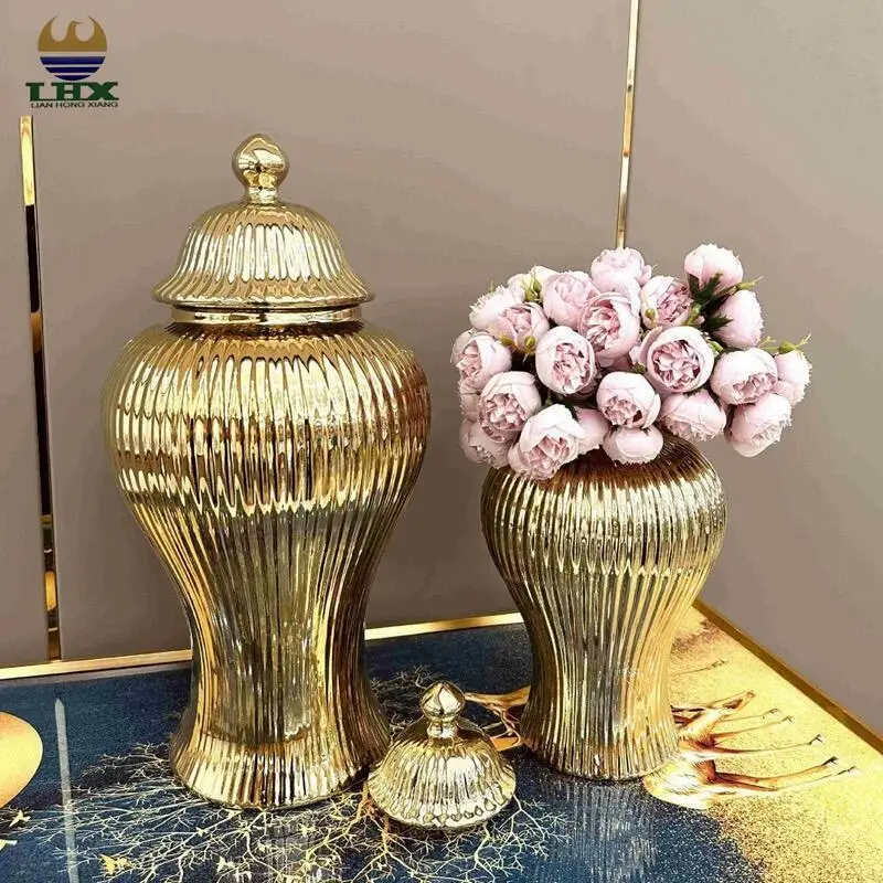 Customization Newest Electroplated Ceramic Flower Vase Luxury Style Golden White Ginger Jar for Home Decor Jar