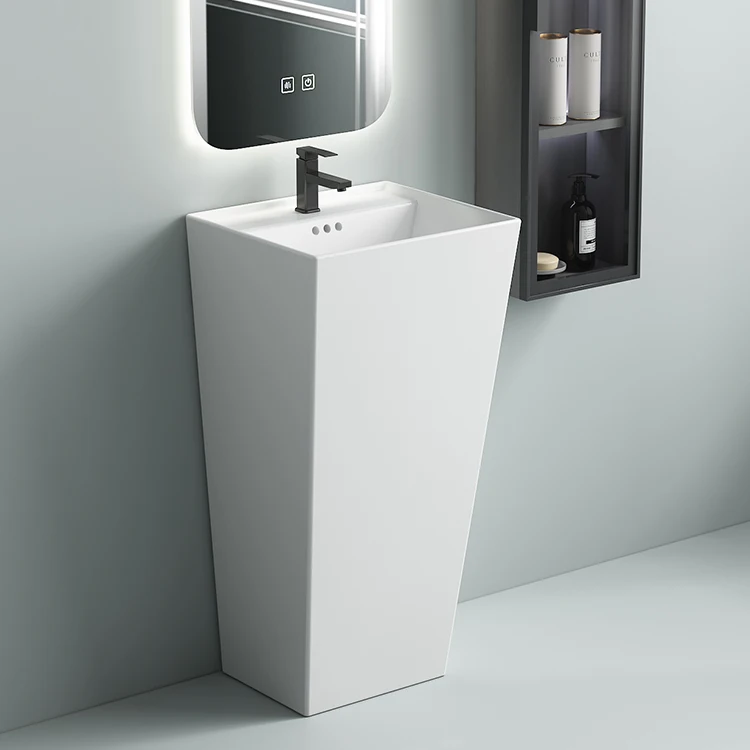 style series Inverted Trapezoid design bathroom ceramic wash basin one piece pedestal basin