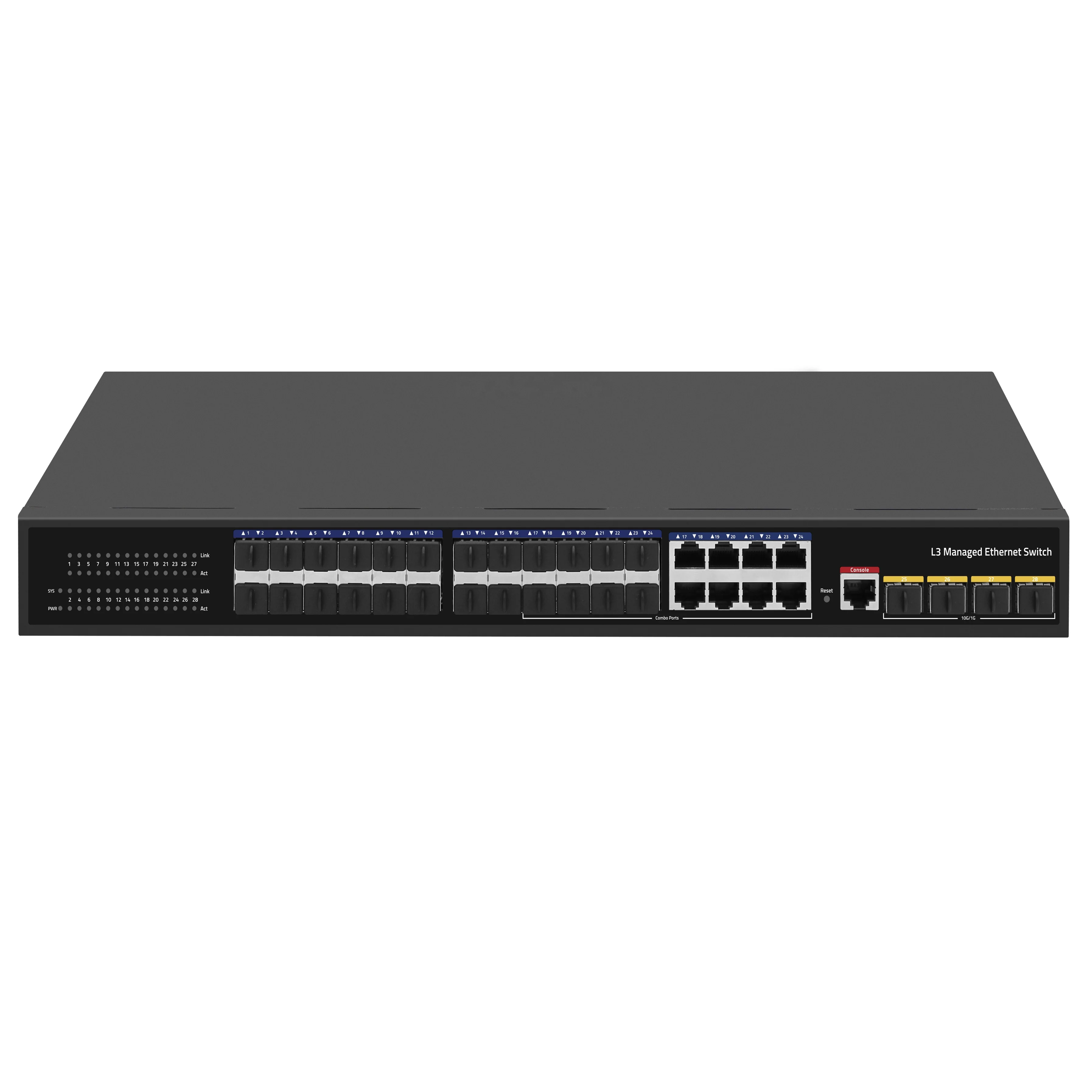 28 портов 10G Uplink 24 портами Gigabit слой 3 управляемый