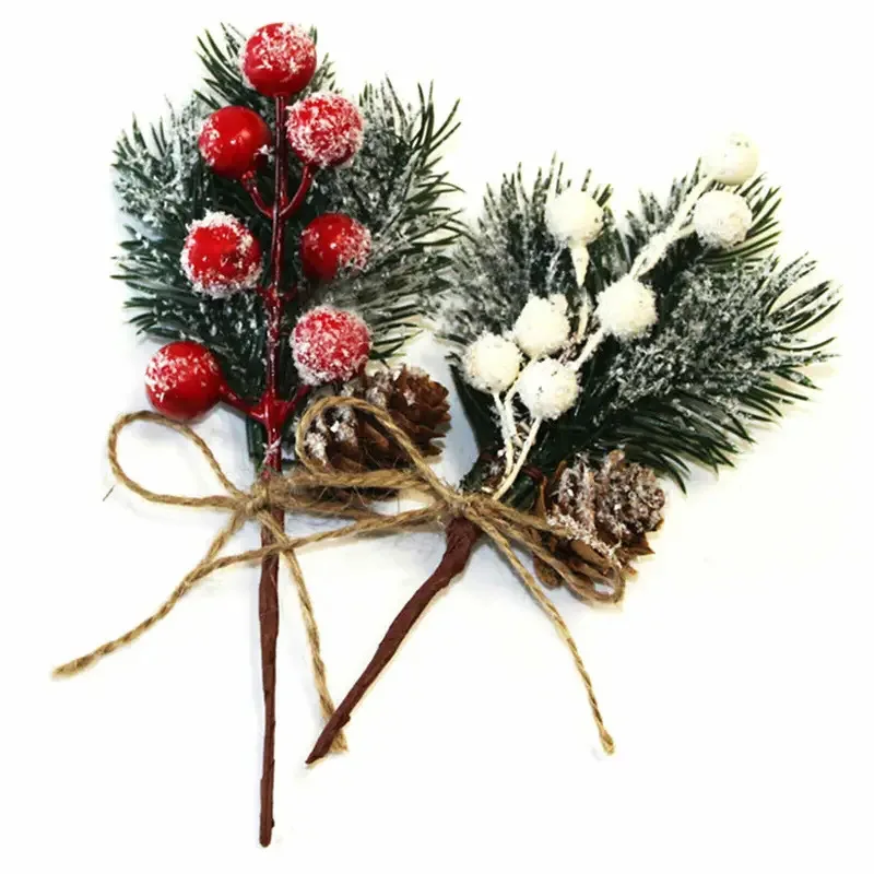 New Design Christmas berry pine needles decorated with snow rope red berry bouquet