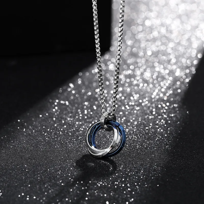 High Quality Personality Three Ring Stainless steel Pendant Luxury Round Pendant Necklace For Men