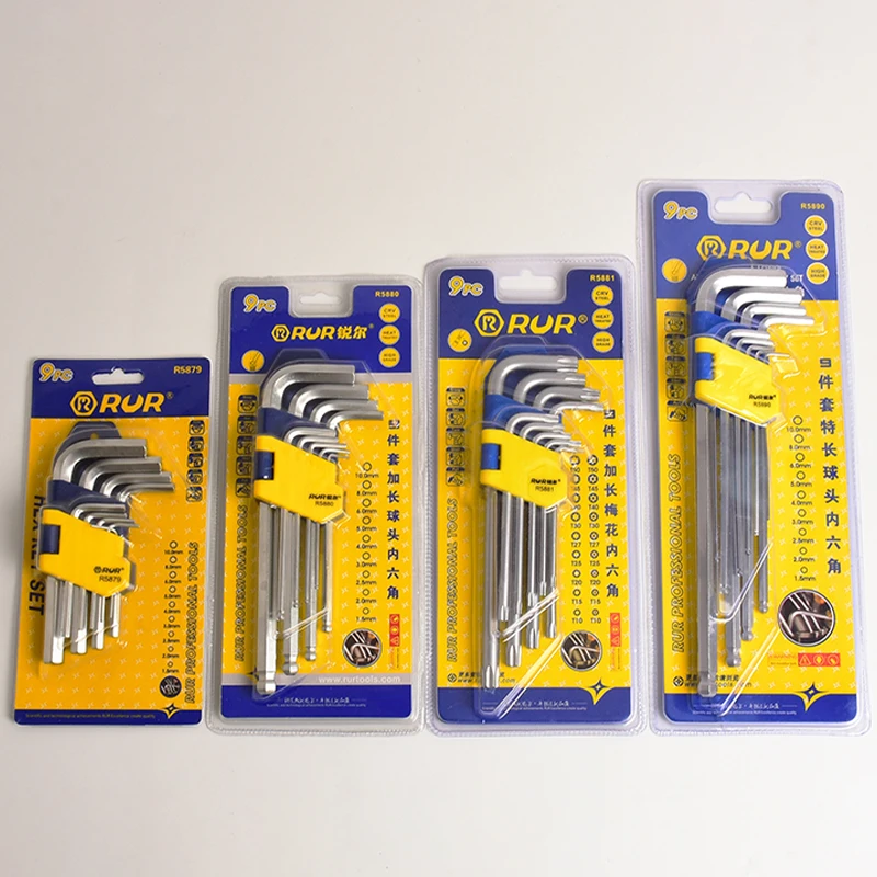 9PCS Allen Keys L Type Hex Wrench Flat Ball Star Torx Head Spanner CR-V Hexagonal Wrench Set Multifunction Hand Tools