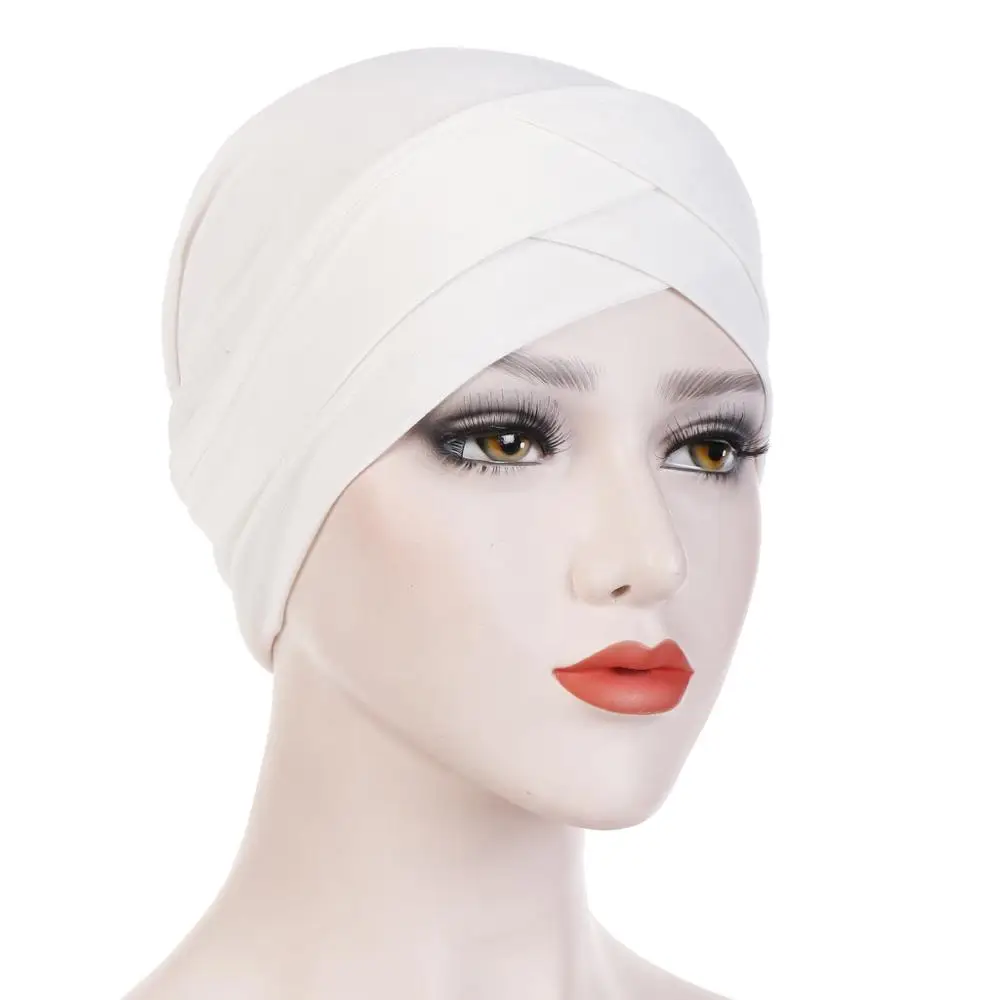 Factory supply  solid color mercerized cotton muslim women underscarf cotton inner hijab cap cross ninja turban