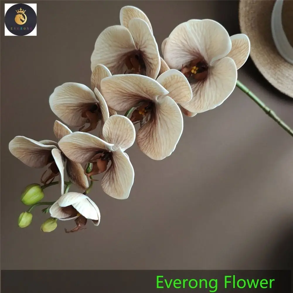 EV-J625 Morandi Color 7 Heads 3D Peach Pink Real Touch Orchid Flowers Artificial Orchid Plants