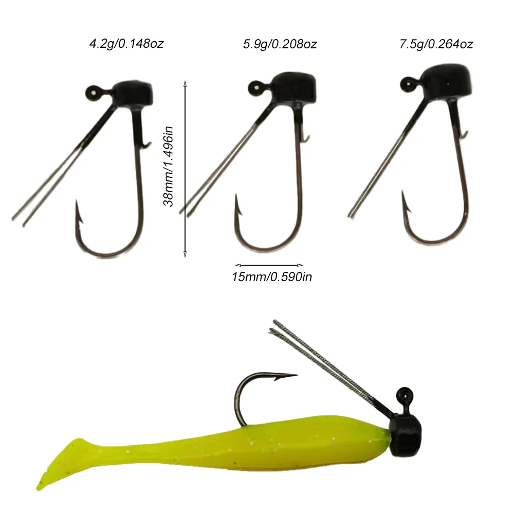 20pcs Weedless Hooks Jig Heads Fishing Worm Football