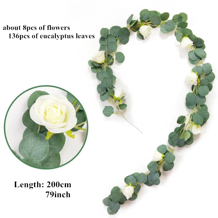 Wholesale Silk Eucalyptus Garland With Flowers Artificial Eucalyptus Willow Leaves Garland Plant For Wedding Home Decoration
