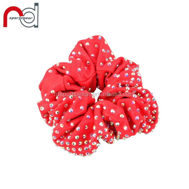 Ruida Customize Cheer And Dance Red Mystique Scrunchies With AB Rhinestones For Girls