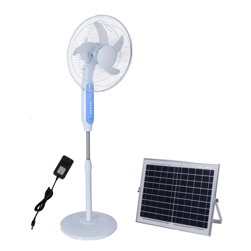 Portable Standing Fan with Solar Panel Stainless Steel 3 Blades Remote Control for Household Car RV Garage Hotel Use