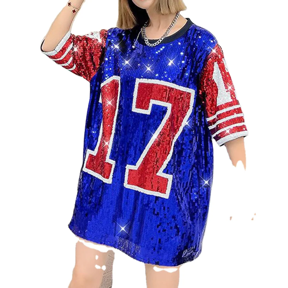 Large Sequin T-shirt With Digital Personality Sequin T-shirt With Street Dance Trend T sequins