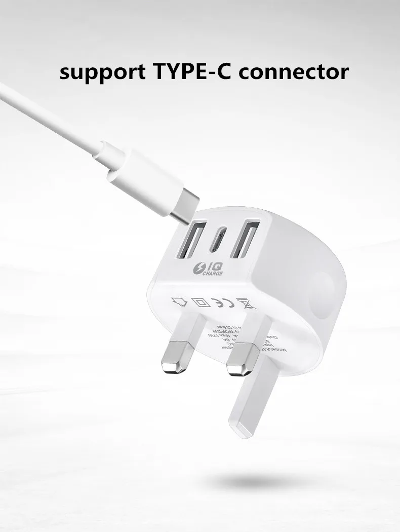 
WOPOW A15 IQ 17W plug adapter multi port uk usb type c chargers for mobile phone 