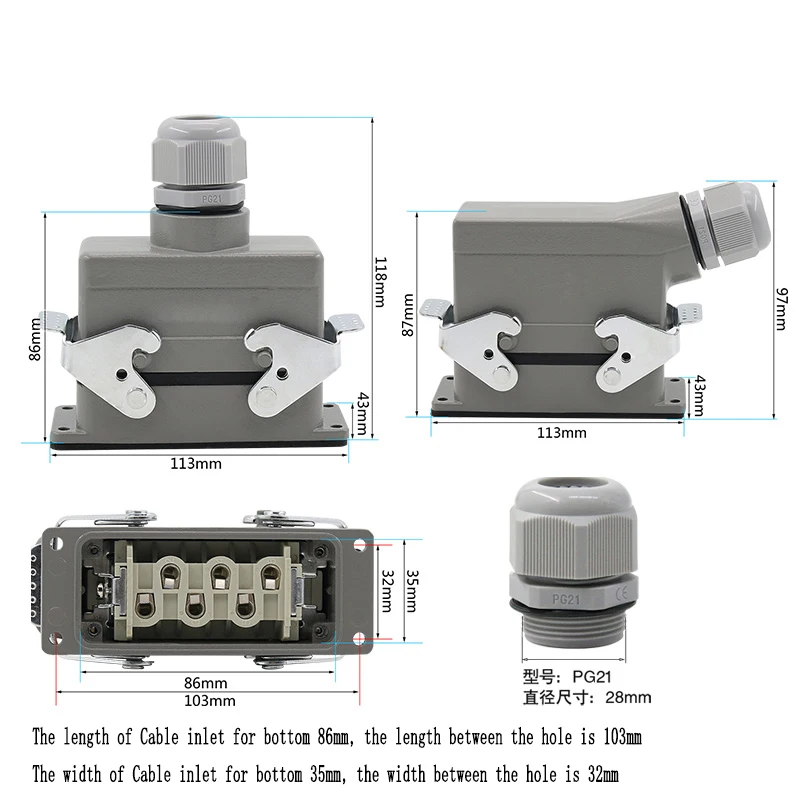 Factory trade  HSB 06 12  pin 35a ip65 waterproof automation heavy duty connectors female male connector insert