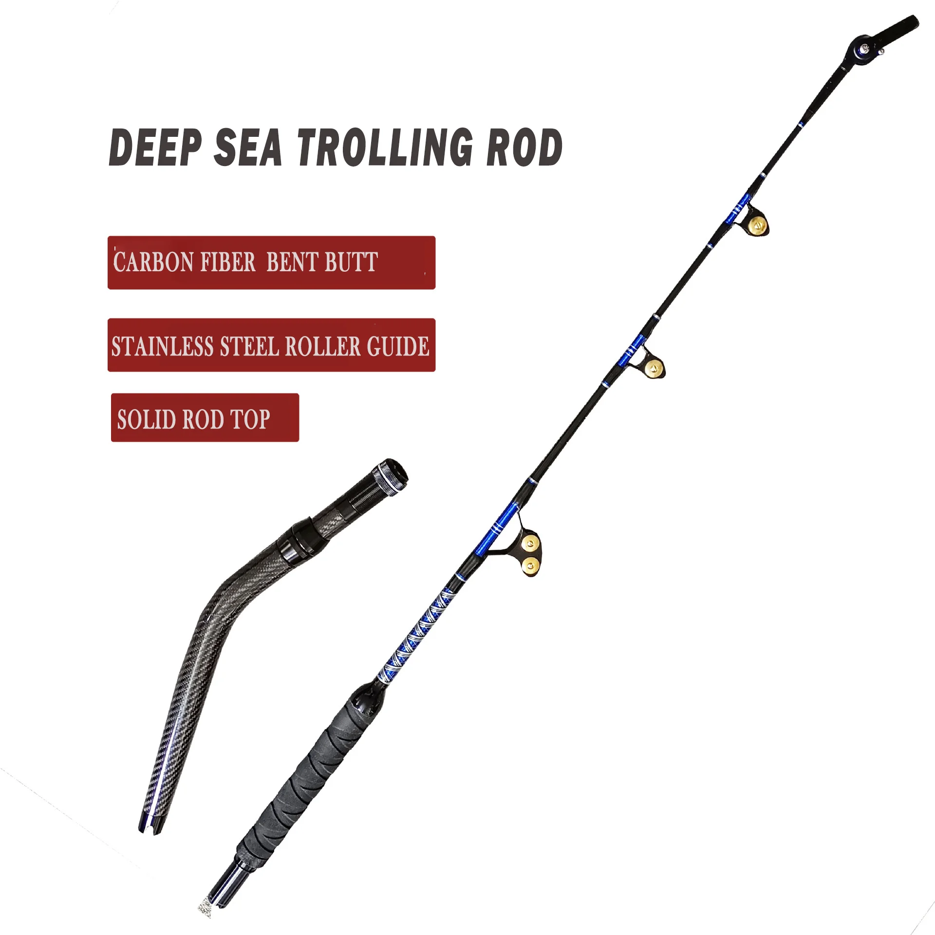 Carbon fiber bent butt sea trolling rod solid fiber glass 1.68m trolling rod boat fishing rod