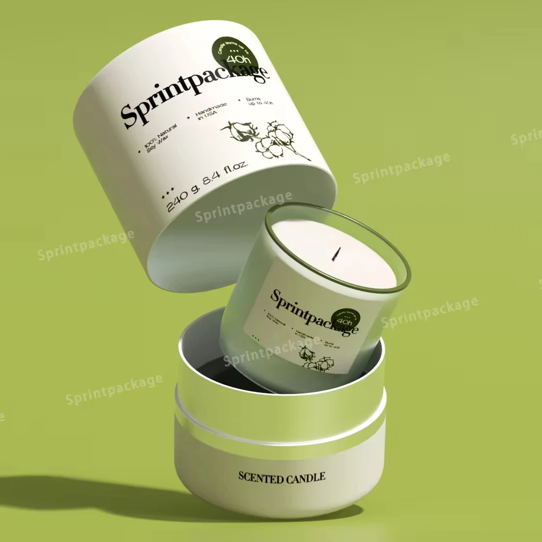 Eco Friendly Curled Edge Cardboard Candle Gift Paper Tubes Luxury Silver Stamping Candle Jar Handmade Soy Wax Package Box