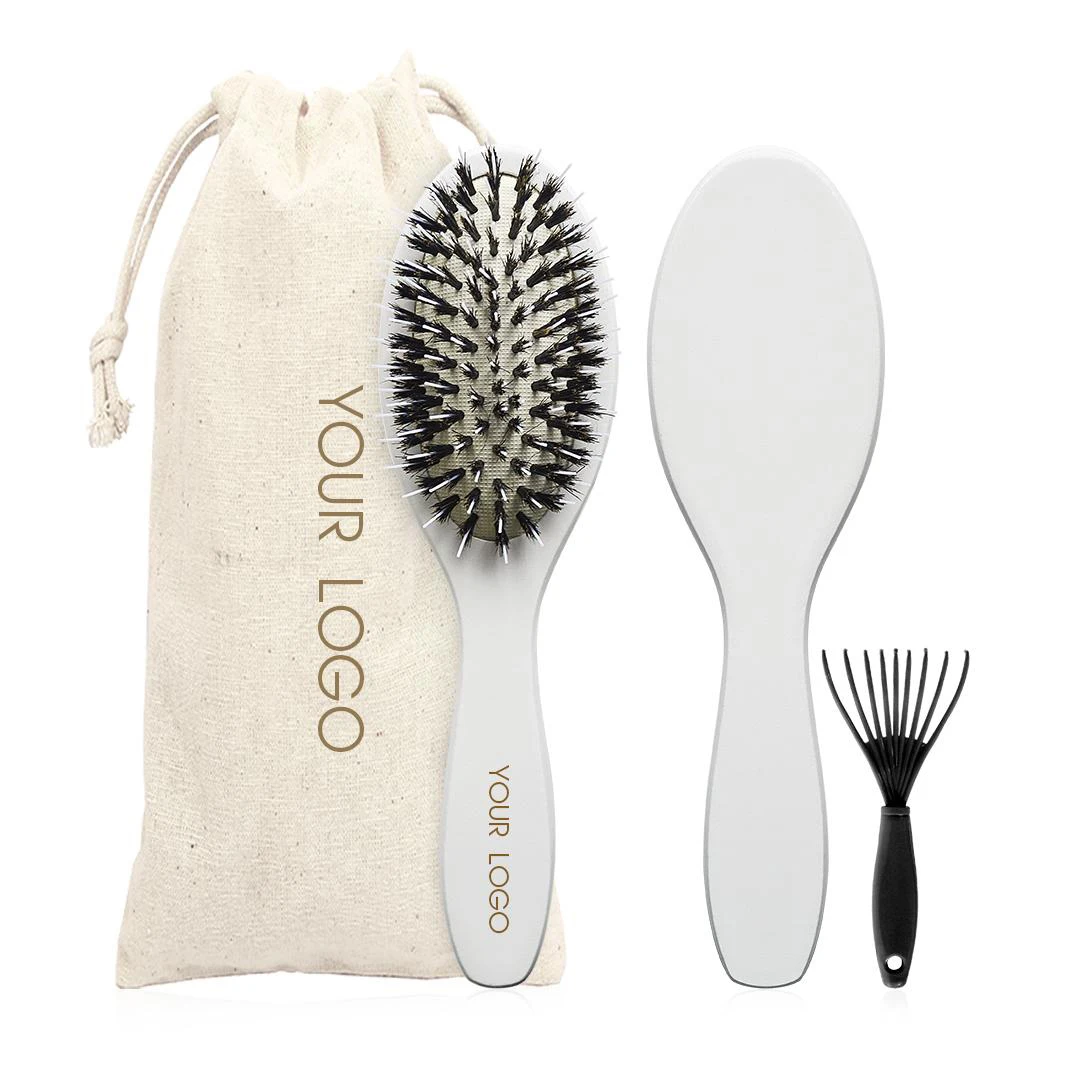 Customized Logo Packaging White Coated Boar Bristle Nylon Wooden Handle Paddle Wig Hair Extension Brush