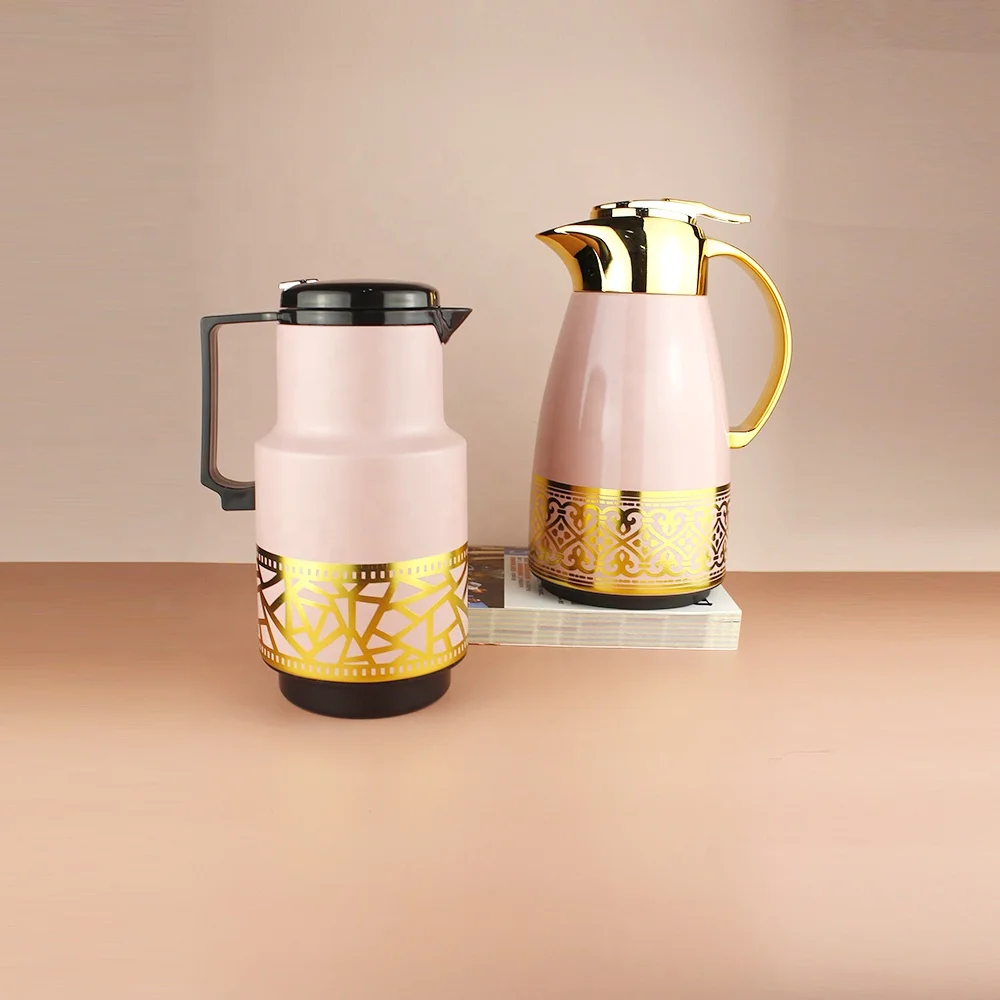 WUJO 1L 1.3L pink black glass refill vacuum flask arabic coffee pot