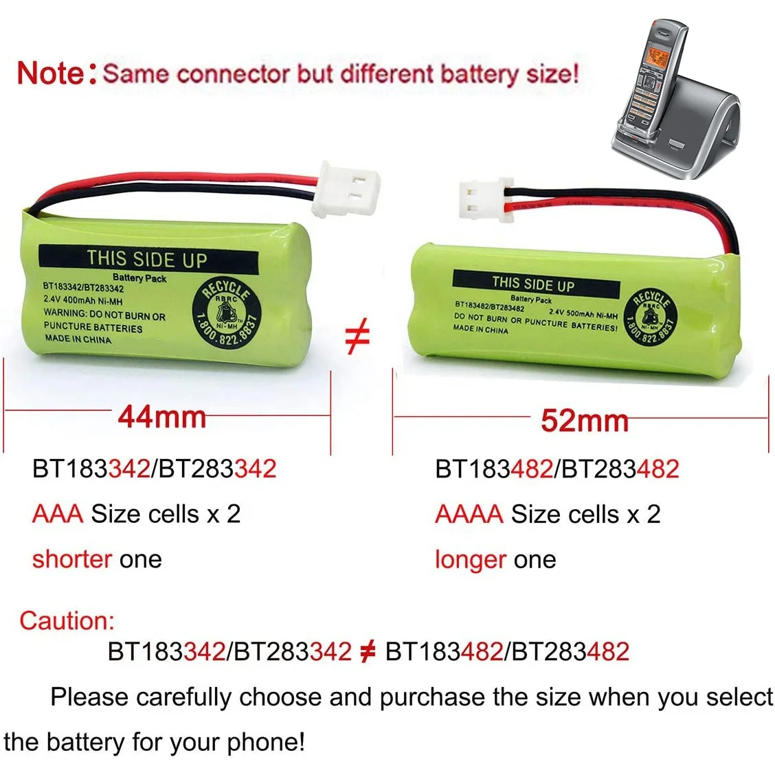 AAA 400mAh 2.4v nimh recharge battery pack batteries for BT183342 BT283342 BT166342 BT266342 BT162342 BT262342