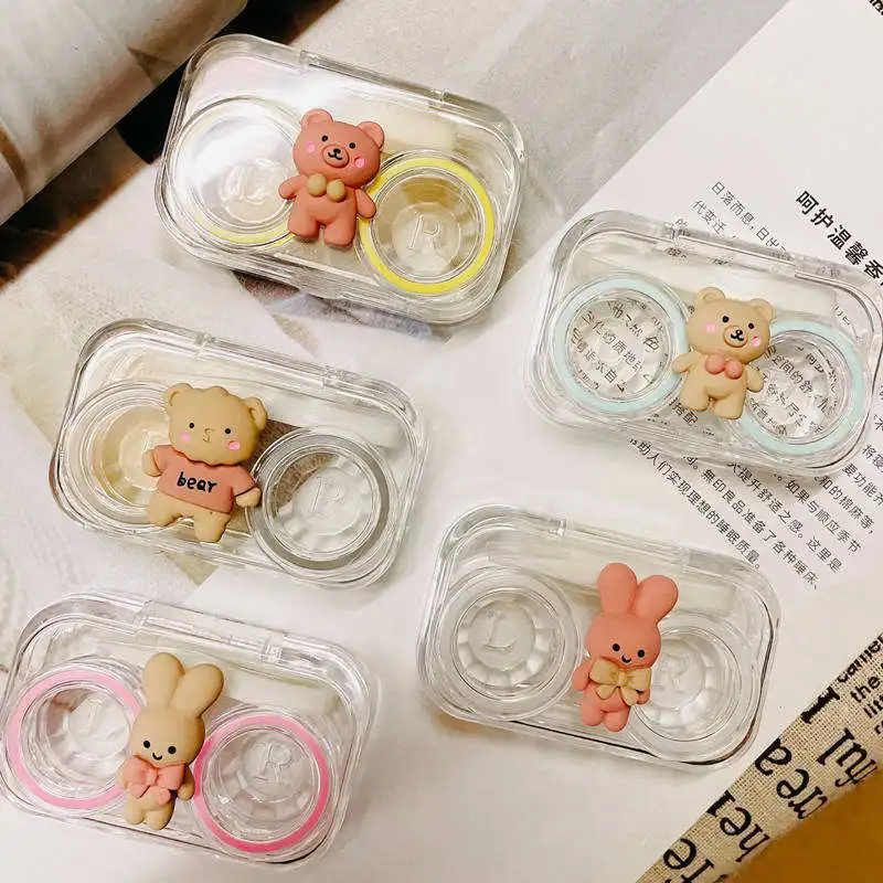 MU cute bow transparent contact lens case girl travel eye contact lenses box