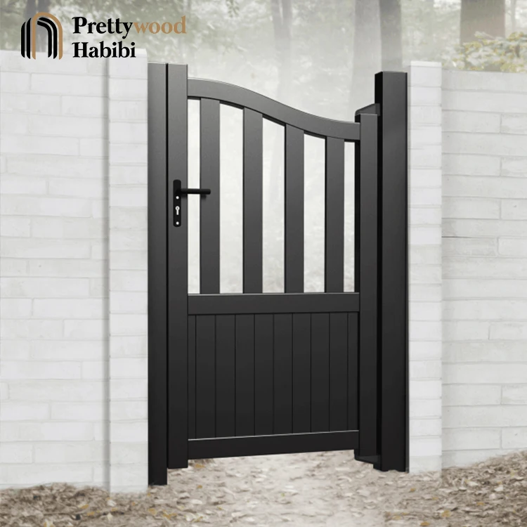 Prettywood изогнутый верх Электрический дистанционный моторизованный Открыватель качели Электрический пешеходный проход решетка алюминиевые ворота