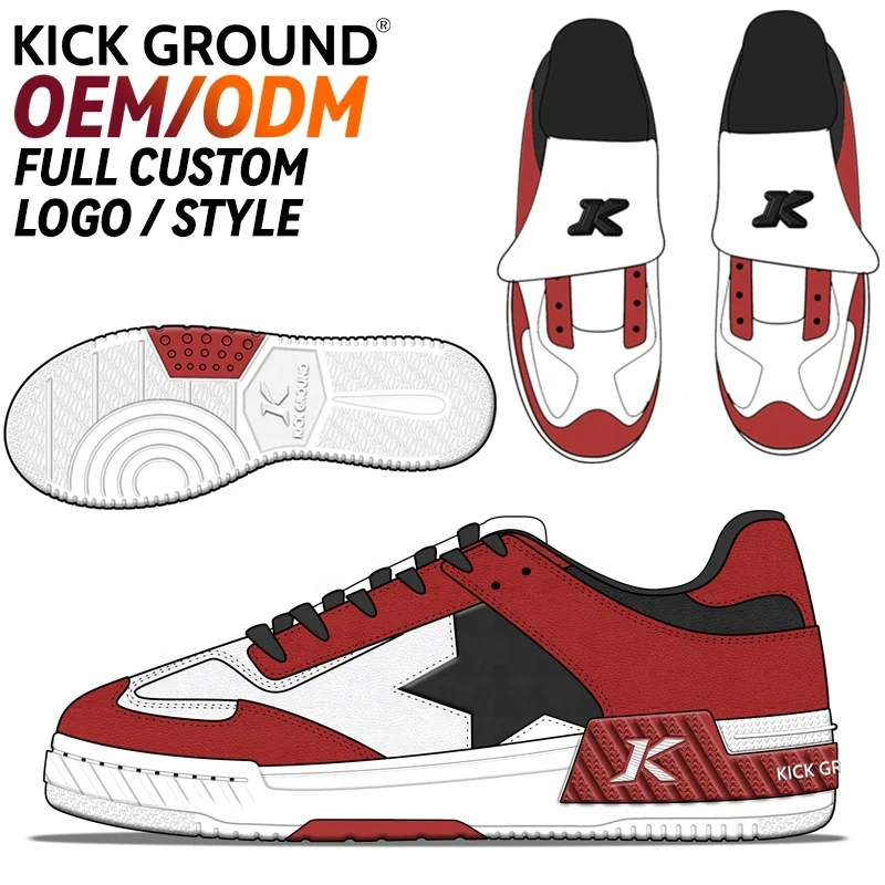 KICK GROUND Custom Mens Sneakers OEM Logo Basketball Style Casual Sport Man White Red Footwear Shoes Customized Sneakers