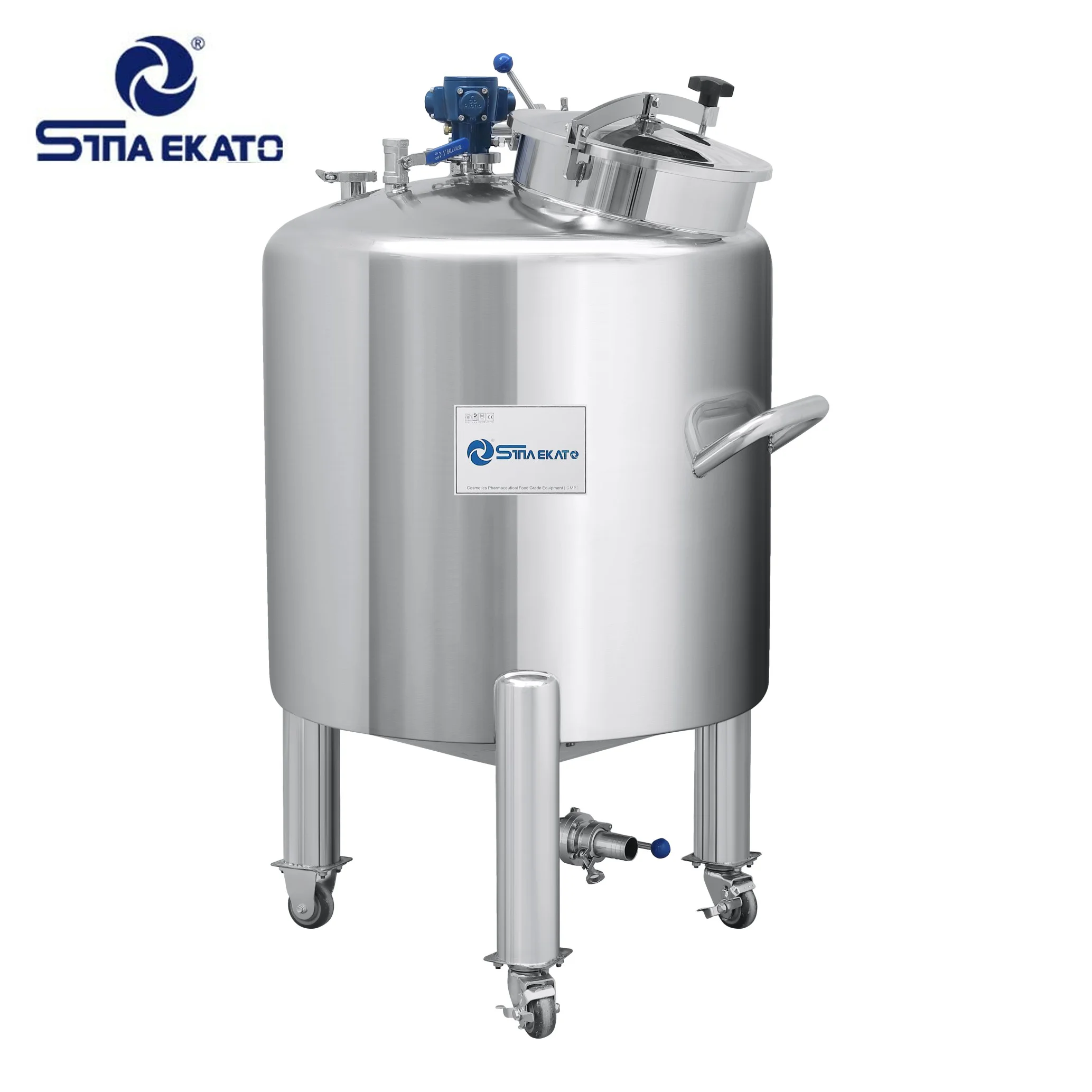 500L Stainless Steel Half Open Cover Storage Tank Movable Material Holding Tank SUS Tank for Cosmetics Pharmaceuticals Foods