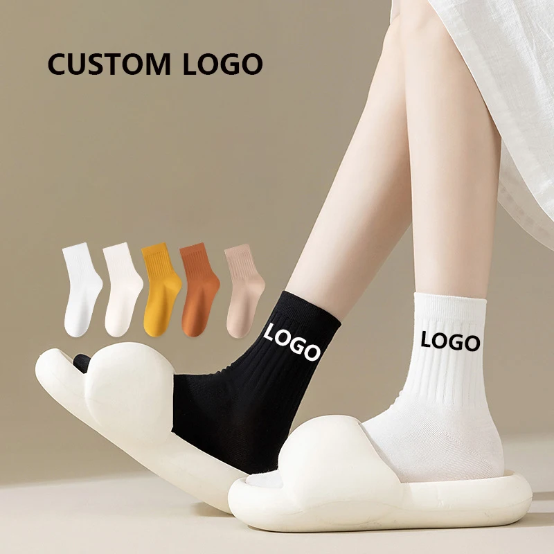 High Quality Fashion Wholesale Oem Ankle Crew Comfortable Cotton Women Designer White Logo Custom Made Socks Logo