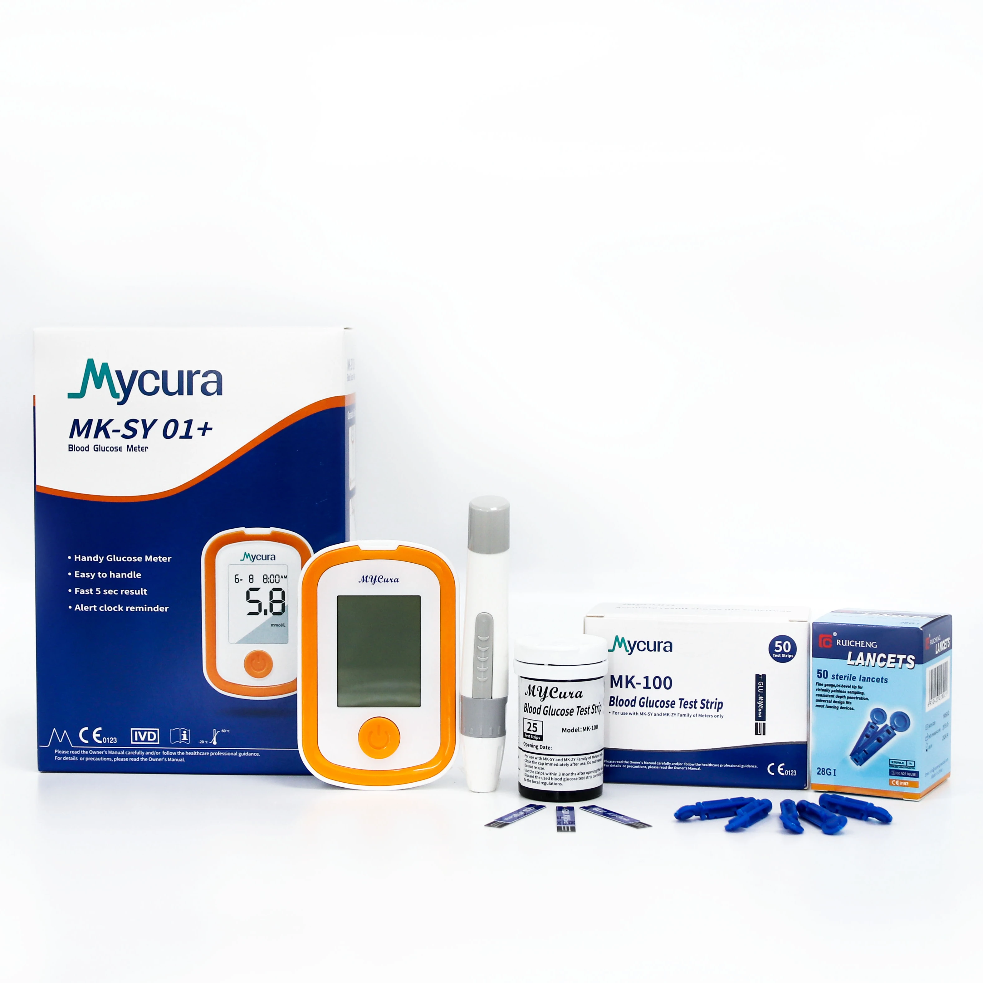 Мгновенный мониторинг уровня глюкозы в крови с 50 тест-полосками CE ISO myкура