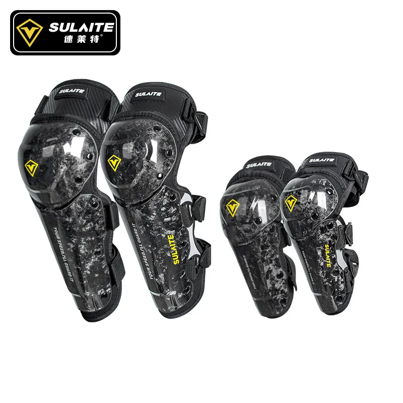 SULAITE Reflective Elbow knee guard Outdoor Sports Carbon Fiber Rodillera Motorcycle Knee Pads For Motorcycles With Sliders