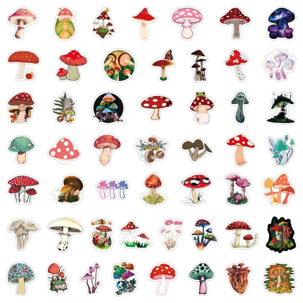 100pcs custom cartoon cute mushroom plant stickers waterproof pvc wild forest fantasy mushroom children award graffiti sticker