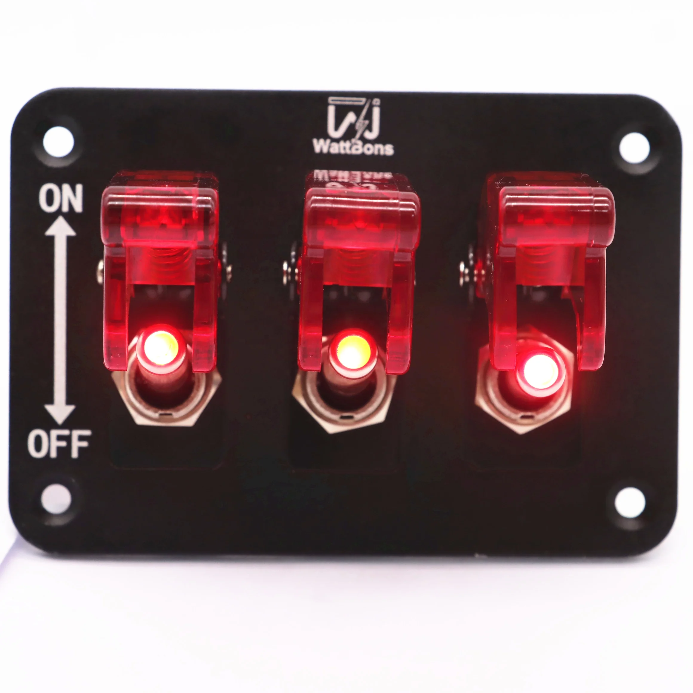 WattBons 3 Gang Toggle Switch on off on 12V Toggle Light Switch Panel with LED Light and Flip Cover Switch Plate