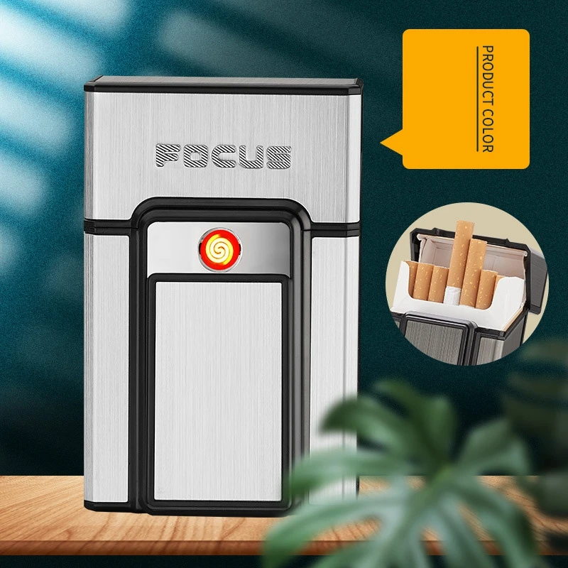 KY 2 in 1 Usb Rechargeable Lighter Portable Slim Electronic Blank Metal Vintage Cigarette Case for Man