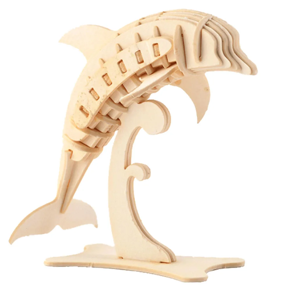 New Design Cute 3D Wooden Puzzle Kit Dolphin Animal Puzzle Baby Toys