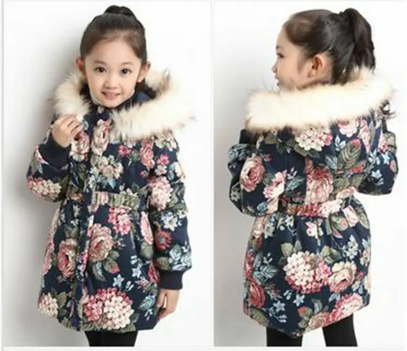 
Kids Girls Padded Hooded Jacket Winter Coat Velvet Thick Fur Collar Casual Parka 