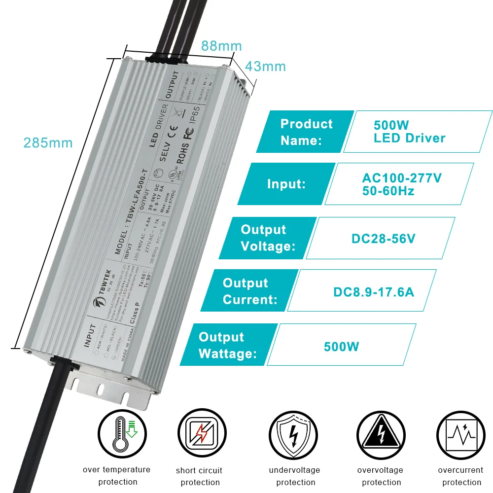 Waterproof 28-56v Power Supply AC DC Smps 3 In 1 Dimming Constant Current 500W LED Light Strip Switching Power Supply Led Driver