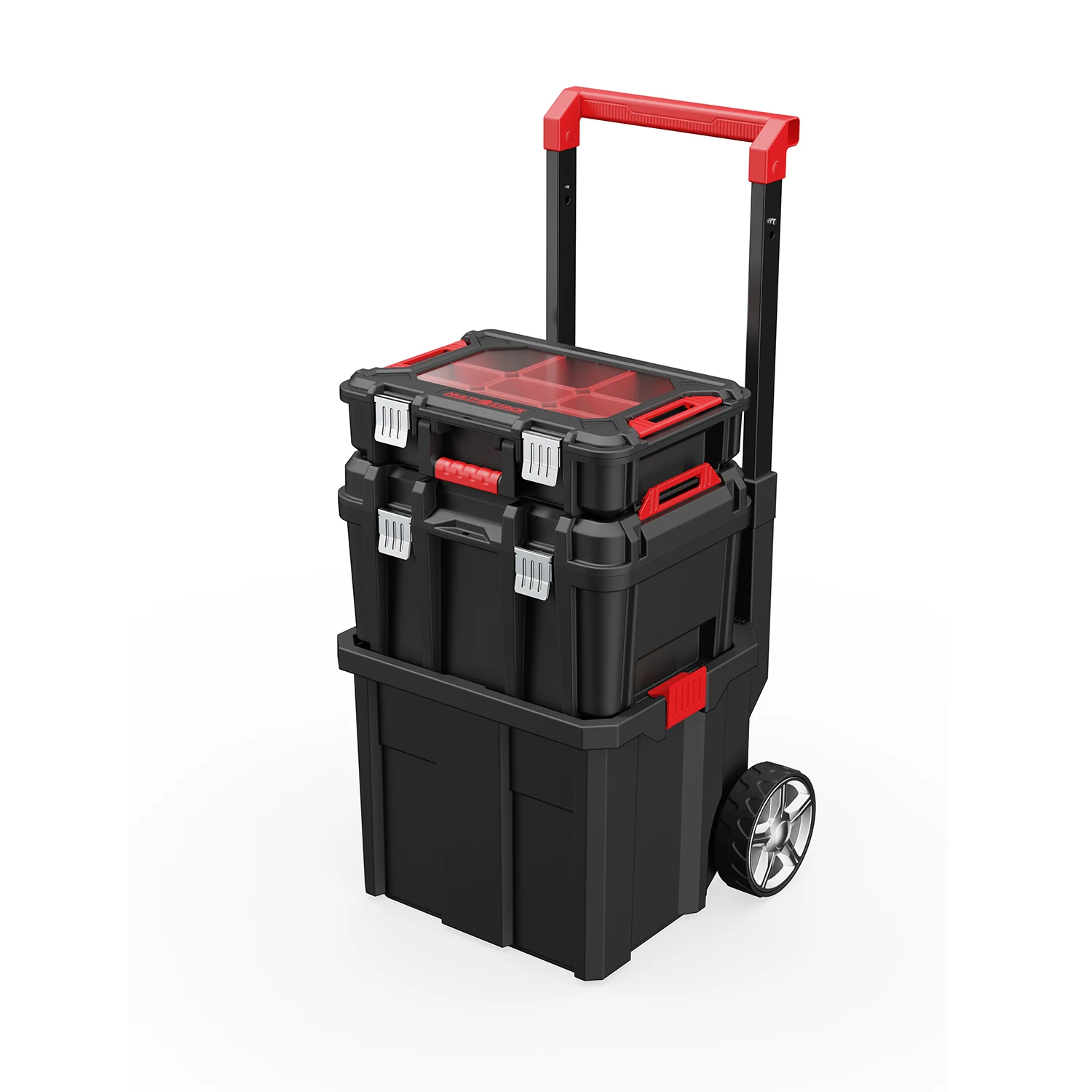 Vertak Portable Tool Box With Wheels 3-Tier Stackable Separate Hand Case Tool Boxes Rolling Trolley Set