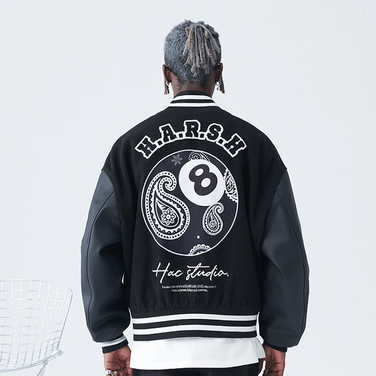 Streetwear men wholesale outdoor custom chenille embroidery leather sleeve baseball letterman varsity jacket for men