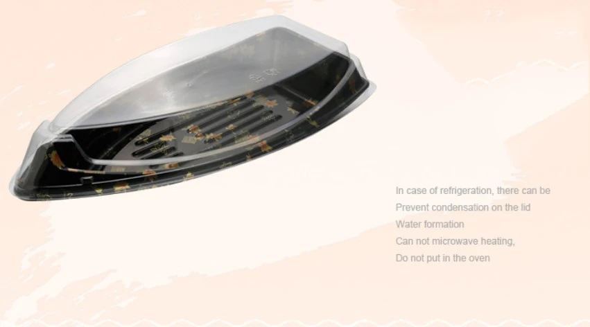 
Disposable Japanese Style Creative, Printing Boat Shaped Sushi Box Transparent Packing Box/ 