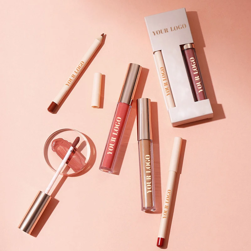 Private Label Cosmetics Matte Liquid Lipstick Kit  Custom Lipstick Lip Pencil Set