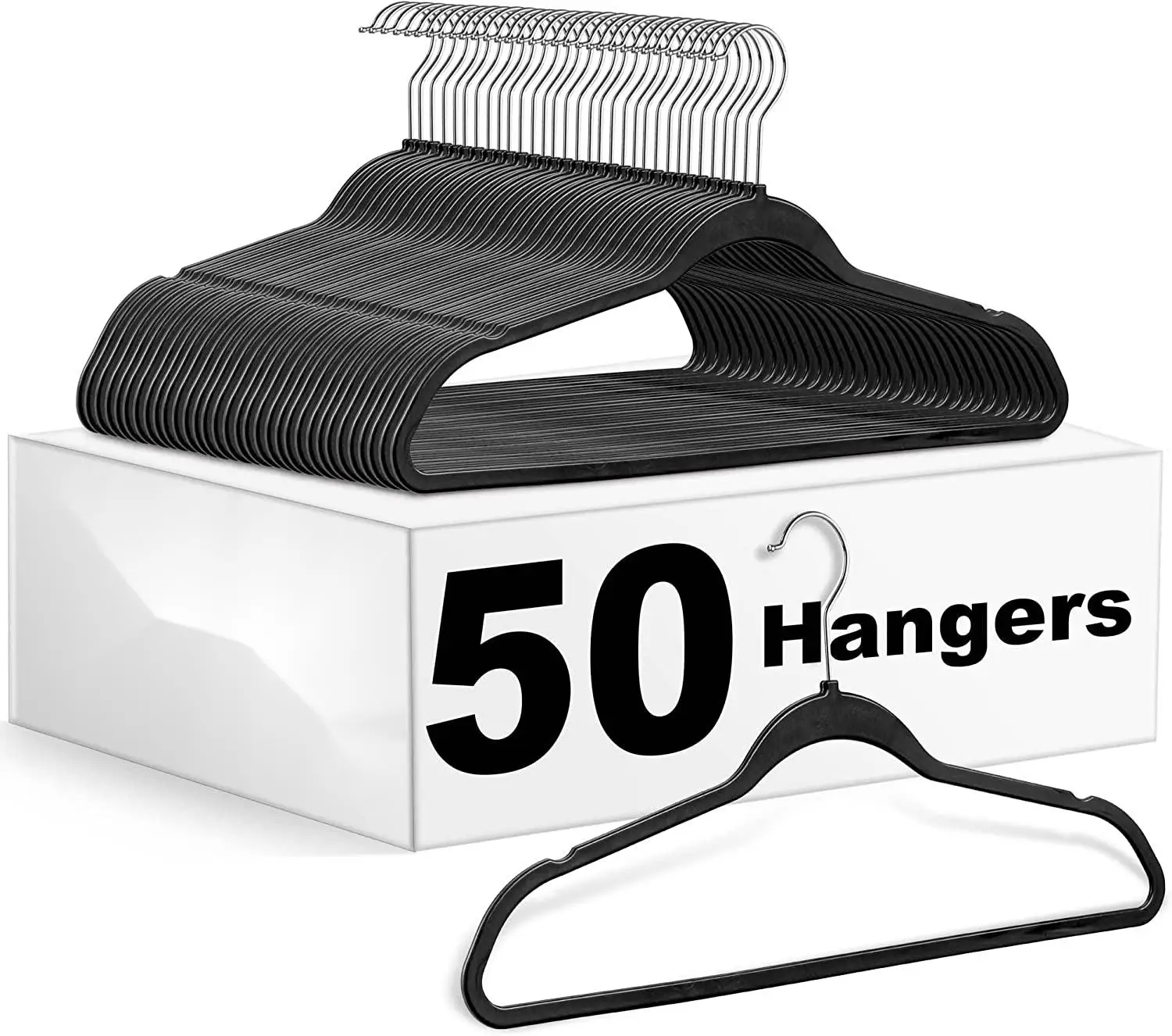 Modern Quality Hangers 50 Pack Non-Velvet Plastic Hangers for Clothes - Heavy Duty Space-Saving 360 Swivel Hook