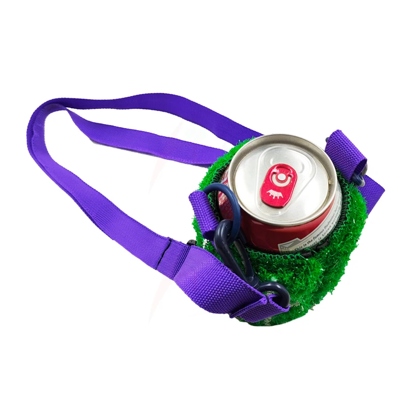 For Promotional Turf Stubbies Holder Custom Artificial Grass Beer Can Cooler with Rubber Badge Logo