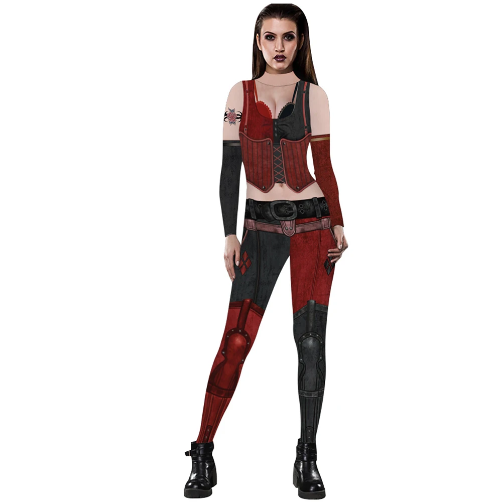 
Factory Direct Sale Halloween cosplay costume adult digital printing women long sleeve fitness breathable zipper sexy costumes 