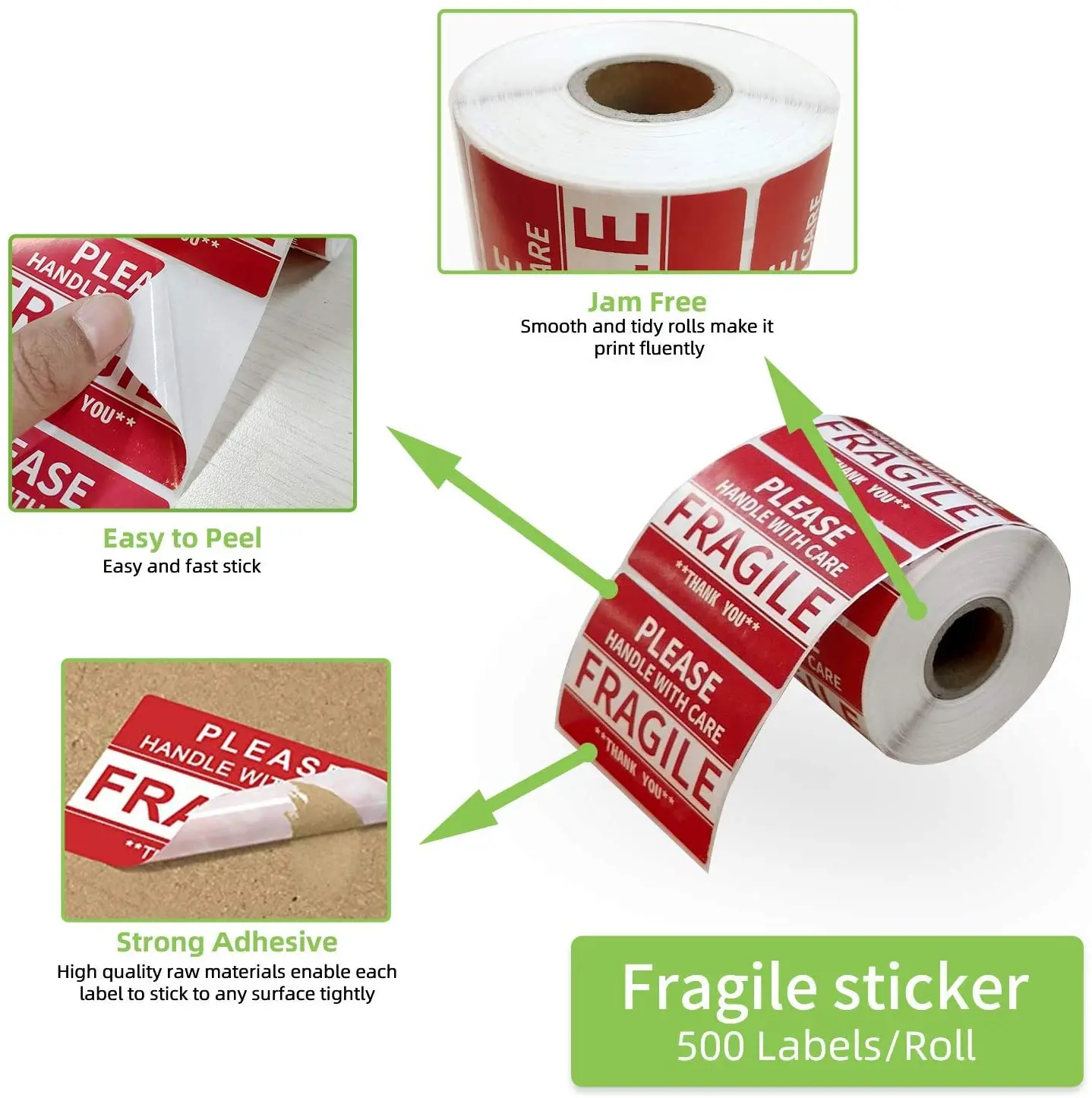 Custom Printed Warning Fragile Tape Adhesive Please Handle with Care Fragile Thank You Warning Packing/Shipping Labels
