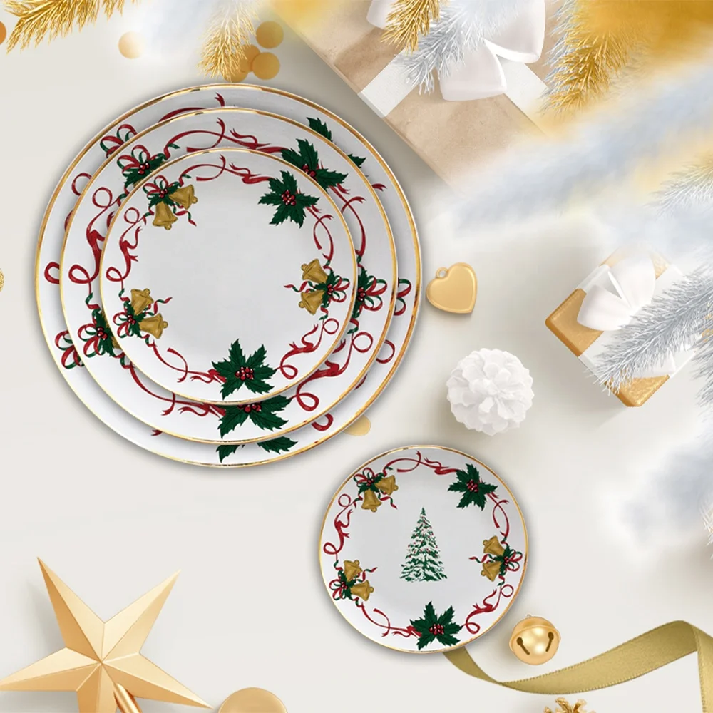 Christmas 2021 ceramic plates sets dinnerware tableware bone china christmas tree plates