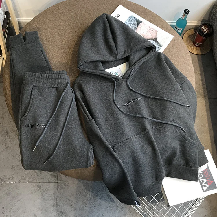 Custom Logo Wholesale Cotton Long Sleeve Womens Embroidery Jogger Sports Leisure Suit 2 Piece Unisex Sweatpants And Hoodie Set