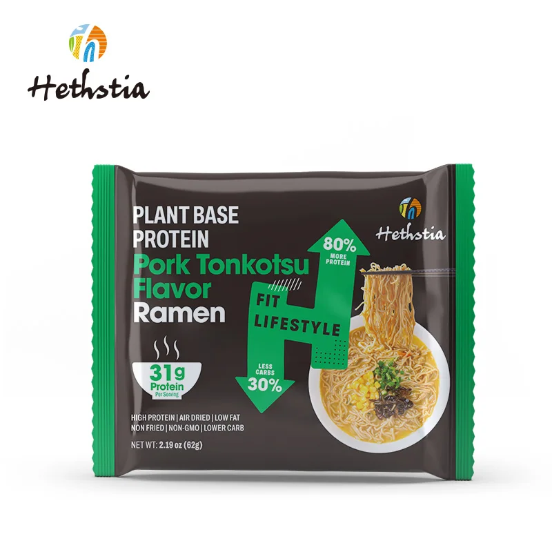 Roasted Pork Tonkotsu Flavor 31g Protein Healthy Vegan Instant High Protein Ramen Air Fried Noodles