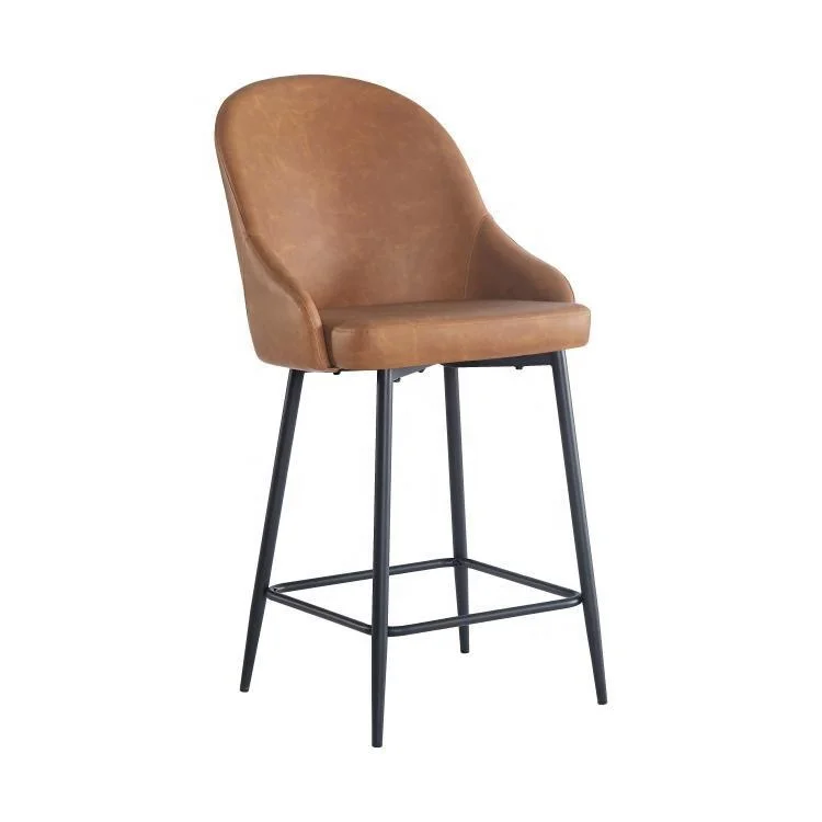 Wholesale Modern High Club Furniture Designer Bar Stool Vintage Steel Frame Chair  Leather Commercial Bar Stool JDC-1079